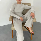 Knitted Sweat Suits Women Matching Sets Long Sleeve Hoodie+wide-legged Pants Loungewear Sweater Set Two Piece