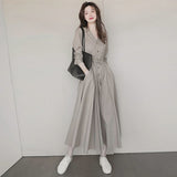 Women Ankle-length Tunic Bandage Solid Elegant Street BF Style Feminino Hipster Hot Sale Ulzzang Vacation V-neck Simple-Outfit