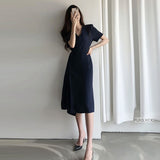 South Korea chic Midi Dress Women Summer Japan Style Retro Vintage Design Solid Button Shirt Dress Cotton Linen Flhjlwoc