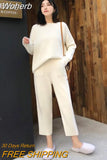 2 pieces Set Tracksuits Women 2023 Autumn Winter Thick Warm O-neck Loose Sweater+Ankle-Length Pants Warm Cashmere Suit-Outfit