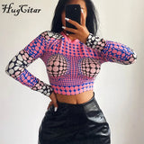 2021 Women Autumn Long Sleeve 3D Printed Slim Fashion T Shirt Crop Tops Fall Female Clothing