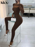 Kliou Sheath Concise Jumpsuit Women Herfst Unique Truncated Mesh See Through One Pieces Slim Simple Casual Female