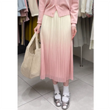 Women Elastic Waist Gradient Pleated Midi Skirt Elegant Reversible Wearable A-line Skirt for Summer Spring QT2102-Outfit