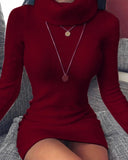 Winter New Fashion Turtleneck Sexy Women's Mini Package Hip Dress Casual Bodycon Solid Long Sleeve Ladies Furry