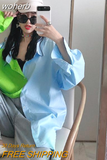 Elegant Blouses for Women Summer Shirts for Women Blue Green Patchwork Shirt Contrast Loose Top Women's Fashion Tunics-Outfit