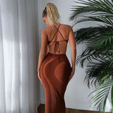 hirigin Lace Up Strap Hollow Out Midi Dress Side Slit Backless Bodycon Sexy Streetwear Party Club Elegant 2022 Summer