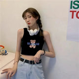 kawaii women's tube top tank vest bottoming underwear women cute prints slim short cropped clothes Korean summer corset