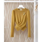 Hot New Sweater Women's Round Collar Color Loose Fashion Knitted Shirt Long