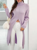 Women's Long Knitted Shirt Spring And Autumn Fashion High-Neck Long Sleeves Under The Fork Solid Color