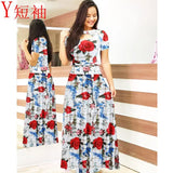 Summer New Elegant Women's Maxi Dress Bohmia Casual Flower Print Robe Fashion Hollow Out Ladies Short Sleeve Dress
