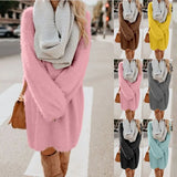 2020 Autumn Winter New Elegant Fashion O Neck Women's Dress Causal Loose Solid Plush Long Sleeve Ladies Dress Plus