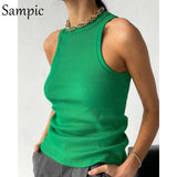 Knitted Summer Ribber Sleevless T Shirt Tops Women Casual Khaki White Crop Tops 2021 Club Short Skinny Tank Tops