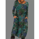 Polyester Fiber Women's Print Dress Long