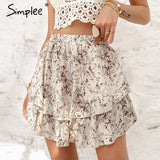 Pink Cotton High Waist Mini Skirt Casual Ruffled A-line Women Short Skirt Solid Summer Cotton Rmbroidered Female