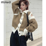 Thick Sweater Jacket Women 2022 Winter Turtleneck Spliced Loose Cardigan Coat Female Hollow Out Fashion Casual Warm Tops-Outfit