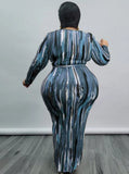 Print Long Sleeves Plunging Plus Size Long