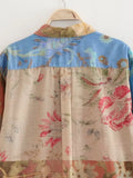 2023 Women Summer Print Shirts Blouses Tops Vintage Turn-down Collar Pocket Female Elegant Street Loose Top Clothing-Outfit