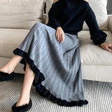 Mink Hair Half-Length Skirt Children's Autumn And Winter Korean High-Waisted Hip-Covering Knitted Skirt Medium-Long Agaric Pleated Skirt-Outfit