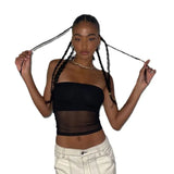 Woherb New 2024 Solid Color Sleeve Sleeveless Mesh Crop Casual Women's Top Vest-Outfit