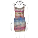 2021 Sleeveless Backless See Through Bandage Satin Slip Mini Dress Summer Women Fashion Sexy Party Club Robe