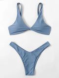 Solid Tie Sexy Bikinis Push Up Bikini 2021 Newest Padded Bra High Leg Bandage Swimsuit Female Swimwear Women