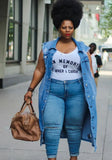 Spring Blue Jeans Ripped Long Plus Size Denim Vest