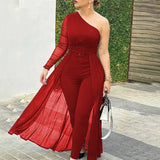 Women Fashion Elegant Long Sleeve Partywear Jumpsuits Formal Party Romper Sheer Mesh Slinky Party