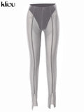Mesh See Through Leggings Sexy New Style Mid Waist Trousers Leg Slit Body-shaping Fashion Baddie Style Female Skinny