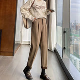 Plus Velvet Woolen Pants Women Casual Loose High Waist Ankle Ankle Office Lady Pants Autumn Winter Thick Warm Trousers-Outfit