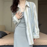 Woherb 2024 New Color Sunscreen Striped Shirt Female Simple Loose Versatile Jacket Coat Cardigan Small-Outfit