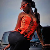 Kliou Hollow Out Bandage Faux Leather PU Tank Top Women 2021 Solid Streetwear Backless Sleeveless Sexy Party Clubwear