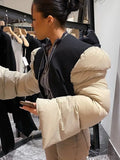 Puss Patchwork Women Crop Jacket Warmth Long Sleeve Zipper Parkas 2021 Winter Fashion Casual Wild Hot Streetwear