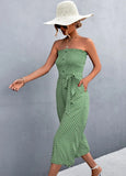 Sweet Strapless Dot Print Belted Loose