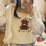 Harajuku Fashion Crop Top Camis Women Japanese Girl Chic Soft Sister Cute Bear ide Outside Wears Thin Short Camisole