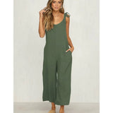 Sleeveless Beach Vacation Linen Jumpsuits Romper Lace-up Backless Home Streetwear Casual Clubwear Wide Leg