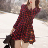 Elegant Shirt Style Plaid Mini Dress Long Sleeve Casual Streetwear A-Line Dress 2019 New Plus