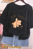 100% Cotton L-5XL Plus Size T Shirt Bunny Print V Neck Tshirt Short Sleeve Women Top Basic Summer Couple Solid T Shirts-Outfit
