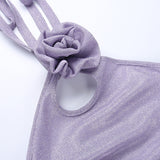 sexy Skirt Tops Set Halter Neck Flower Skirt Two Piece Set European Style Pleated Gorgeous Fashion Slim-Fit Set YY23018PF-Outfit