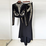 New Star Fashion Heavy Industry Embroidered Squin Blouse Fish Tail Half Skirt Set Two