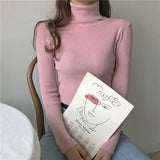 New 2021 Women Pullover Turtleneck Sweater Autumn Long Sleeve Slim Elastic Korean Simple Basic Cheap Jumper Solid Color