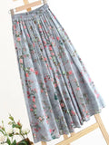 Spring Summer Women High-waisted Floral Printed Skirts Women Casual Eleqant Mid-length Vintage Skirt QT1711-Outfit