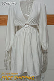 Fashion §ا֧ߧã§ܧà§Ö §á§ݧѧä§î§Ö 2023 White Summer Dress Sexy Lantern Sleeve Slim Mini Dress Hollow Out V Neck Vintage Party Dresses-Outfit