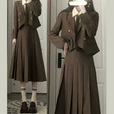 Woherb 2024 New Student Temperament, Blazer, Tie, Shirt, Pleated Skirt, Three-Piece Set-Outfit