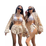 New Loose Long-Sleeved Women's Printed Casual Commute With Pajamas High-Waist Shorts