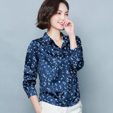New Long Sleeve Retro Print Shirt Women Elegant Silk Blouse Office Lady Korean Loose Clothes Plus Size Satin Blusas