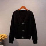 Cardigan Women Autumn New V Neck Pearl Single Breasted Loose Short Thicken Sweater Sweet Long Sleeve Knitted Top