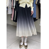 Women Elastic Waist Gradient Pleated Midi Skirt Elegant Reversible Wearable A-line Skirt for Summer Spring QT2102-Outfit