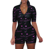 Women Sexy V-Neck Bodycon Bodysuit Casual Printed Button Sleepwear Jumpsuit Shorts Romper Leotard Sexy Ladies Summer Pajamas