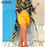 Irregular Shirt Dress Women's Fashion Casual Printing V-neck Flared Sleeve Irregular Dress Women-Outfit