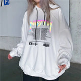 autumn letter print women reflective Hoodies Sweatshirts Casual Loose Long Sleeve Tracksuit hoodies women white